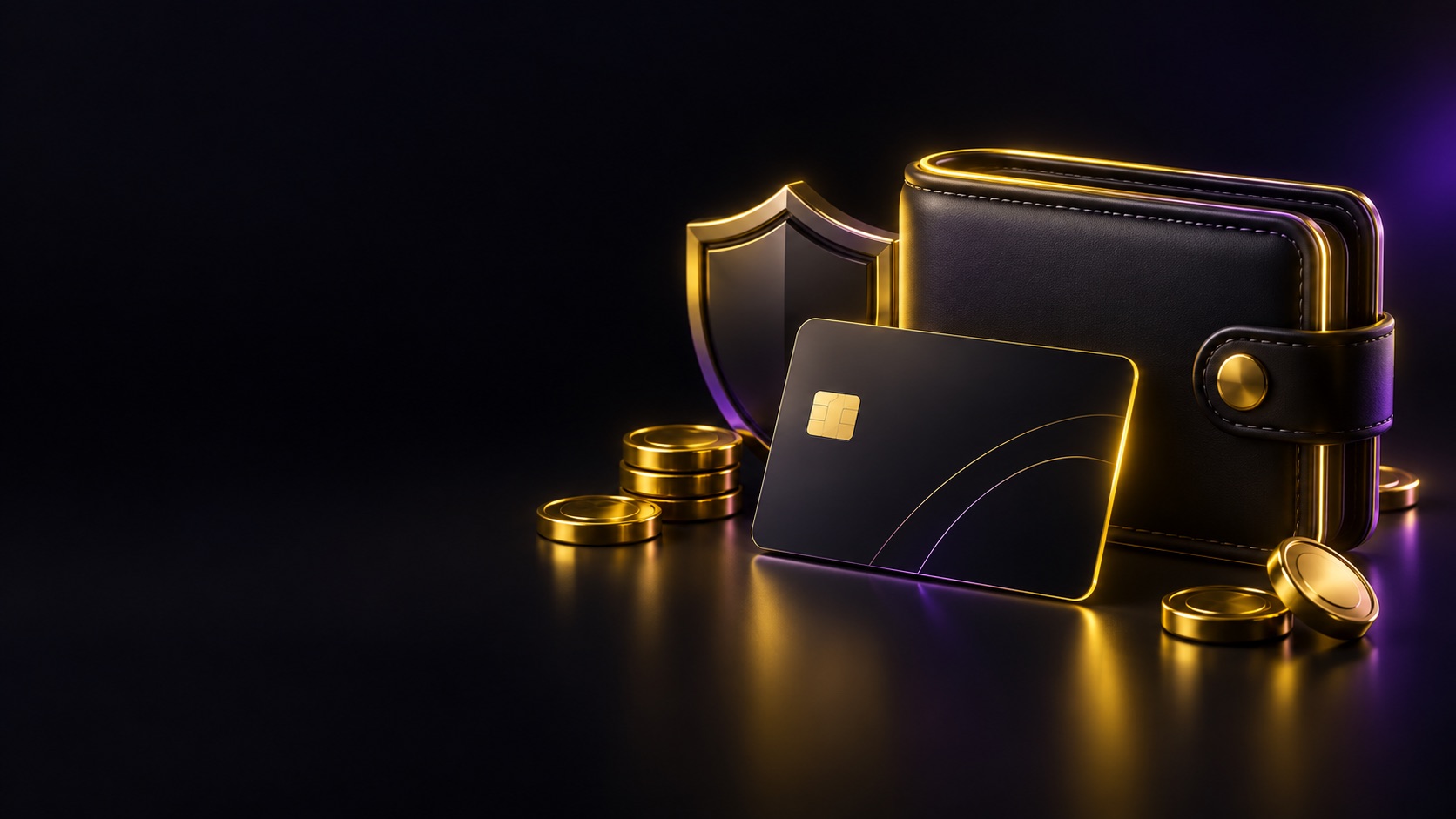 Secure digital wallet and payment card in gold light