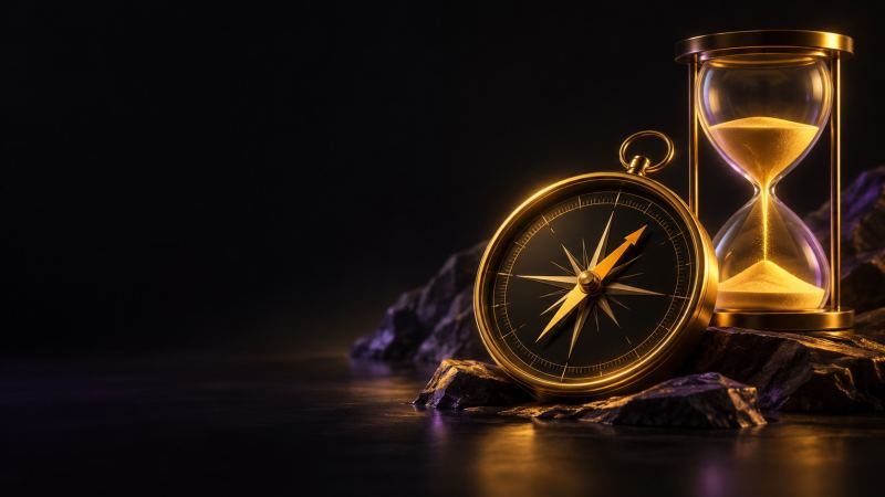 Compass and hourglass symbolising guidance and balance